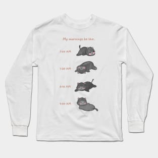 Lazy Black Cat Morning Routine Long Sleeve T-Shirt